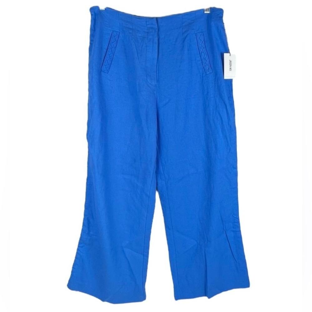 NWT Jason Wu Blue Linen Blend Braided High Waist Wide leg crop Pant Womens 8